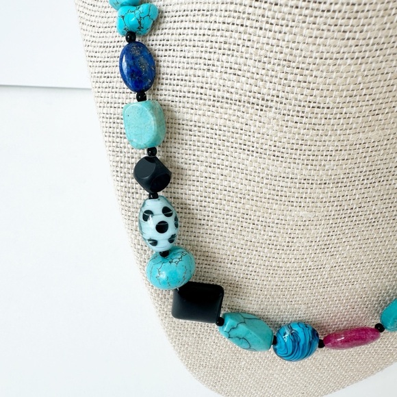 NWT Genuine Lapis, Cherry Quartz, Turquoise, Murano Glass, Black Onyx Necklace - Picture 2 of 6
